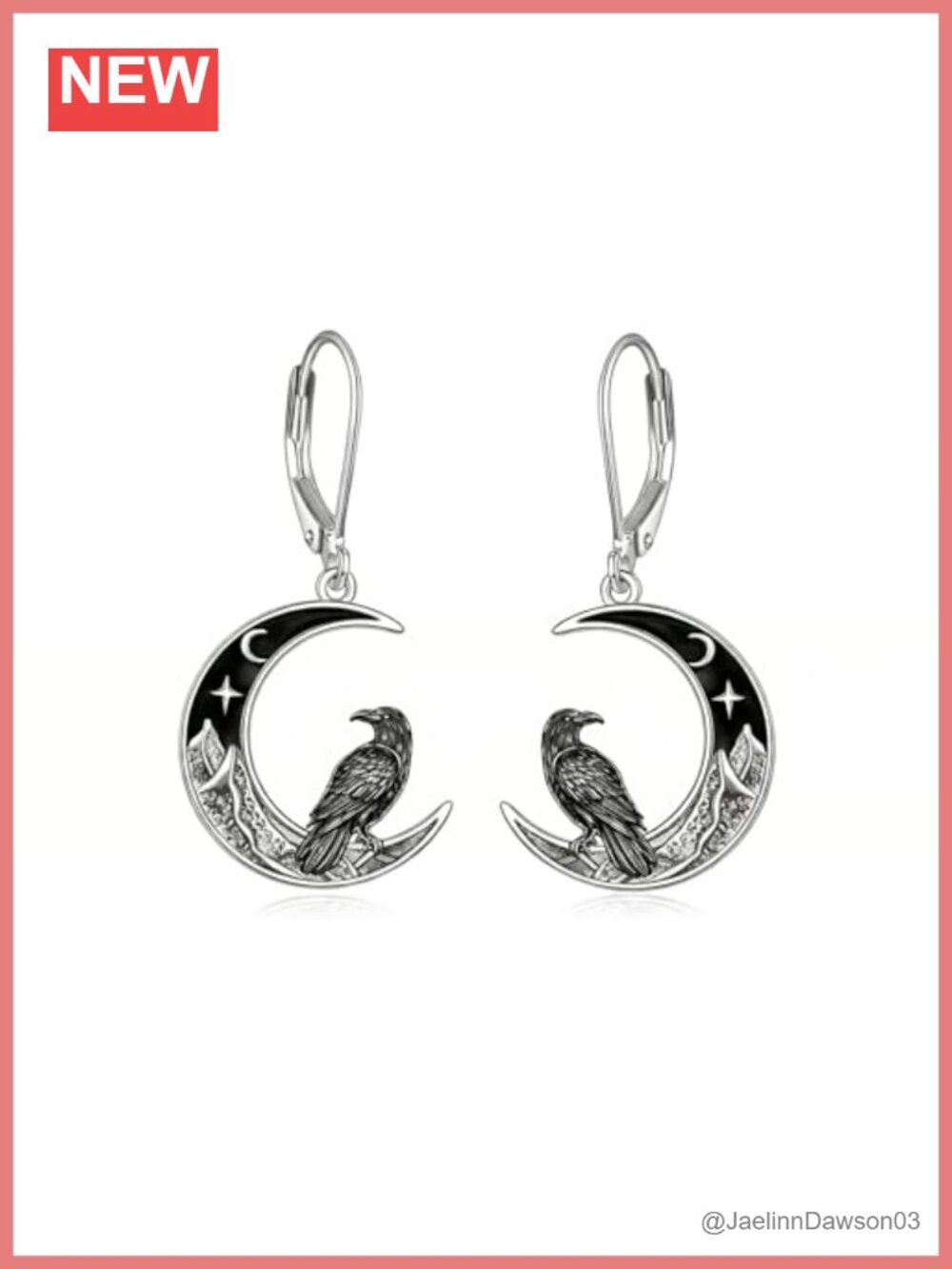 18K White Gold Plated Raven Crow Leverback Dangle Earrings Gift